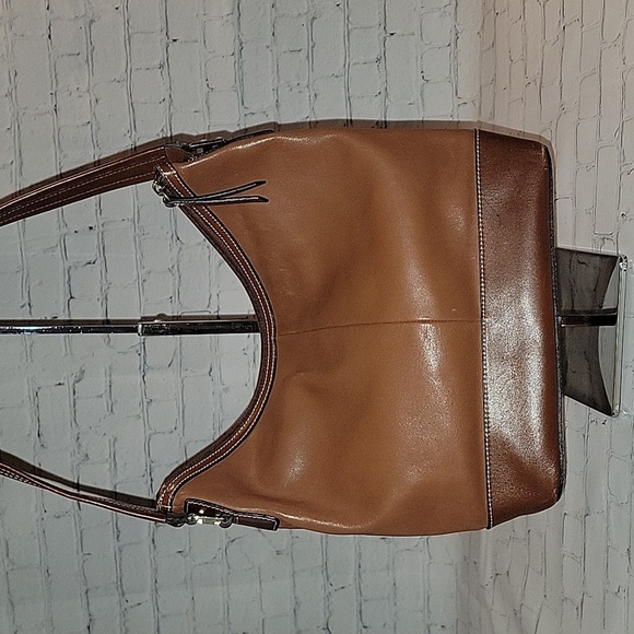 Talbots Handbags - Talbots Two-tone Brown Leather Hobo Shoulder Bag